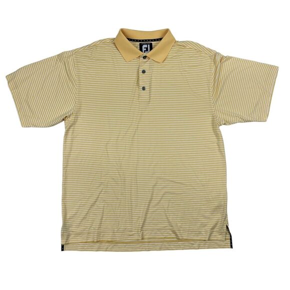 Foot Joy FJ Pro Dry Lisle Polo Shirt Size L Yellow White Striped S/S Stretch - Picture 1 of 9